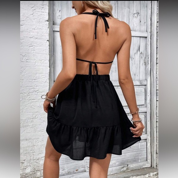 Black Embroidered Halter Summer Dress - Picture 2 of 5